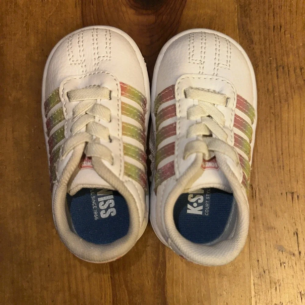 K Swiss Classic Pro White / Rainbow Stripes Toddler Unisex Shoes Size 2